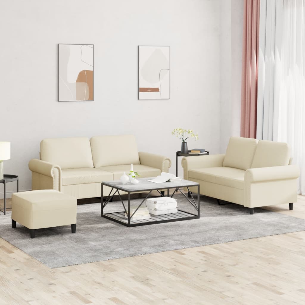 3-dijelni set sofa s jastucima krem od umjetne kože