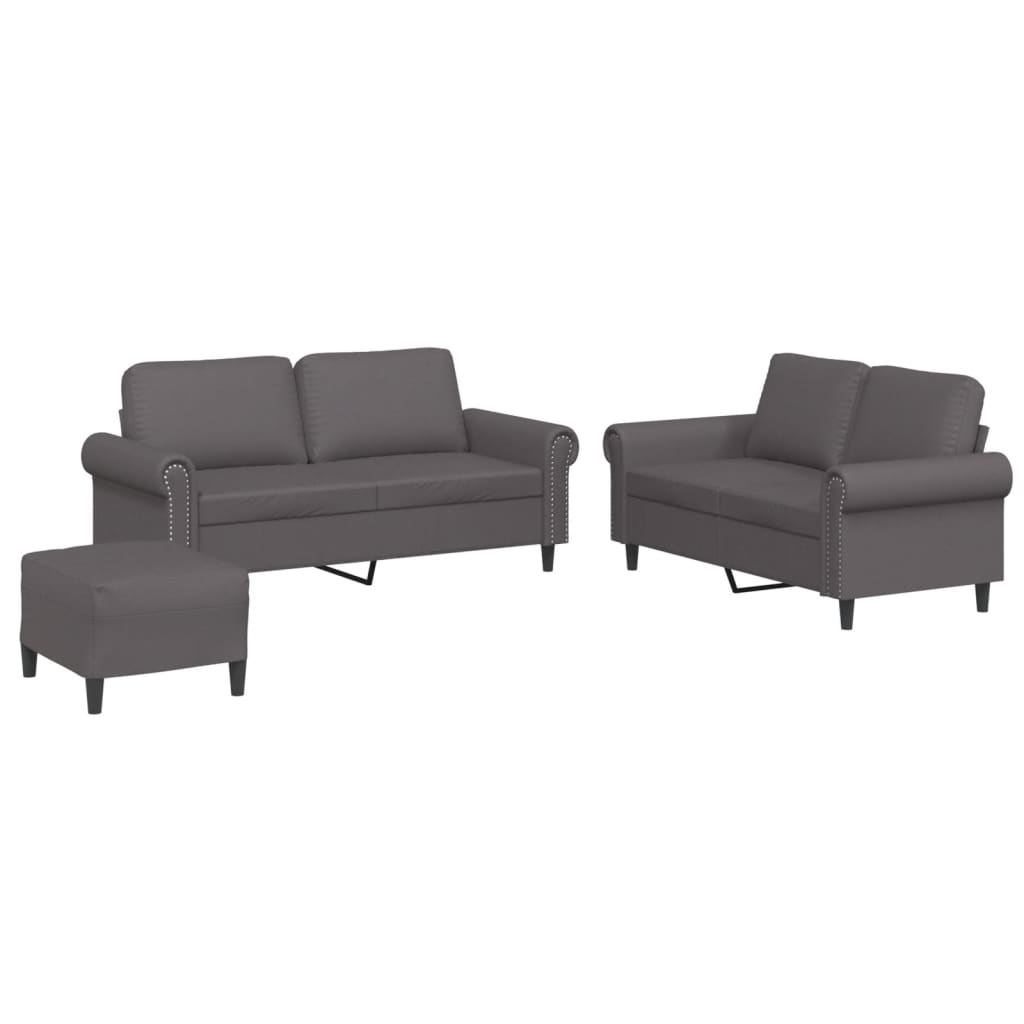 3-dijelni set sofa s jastucima sivi od umjetne kože Siva