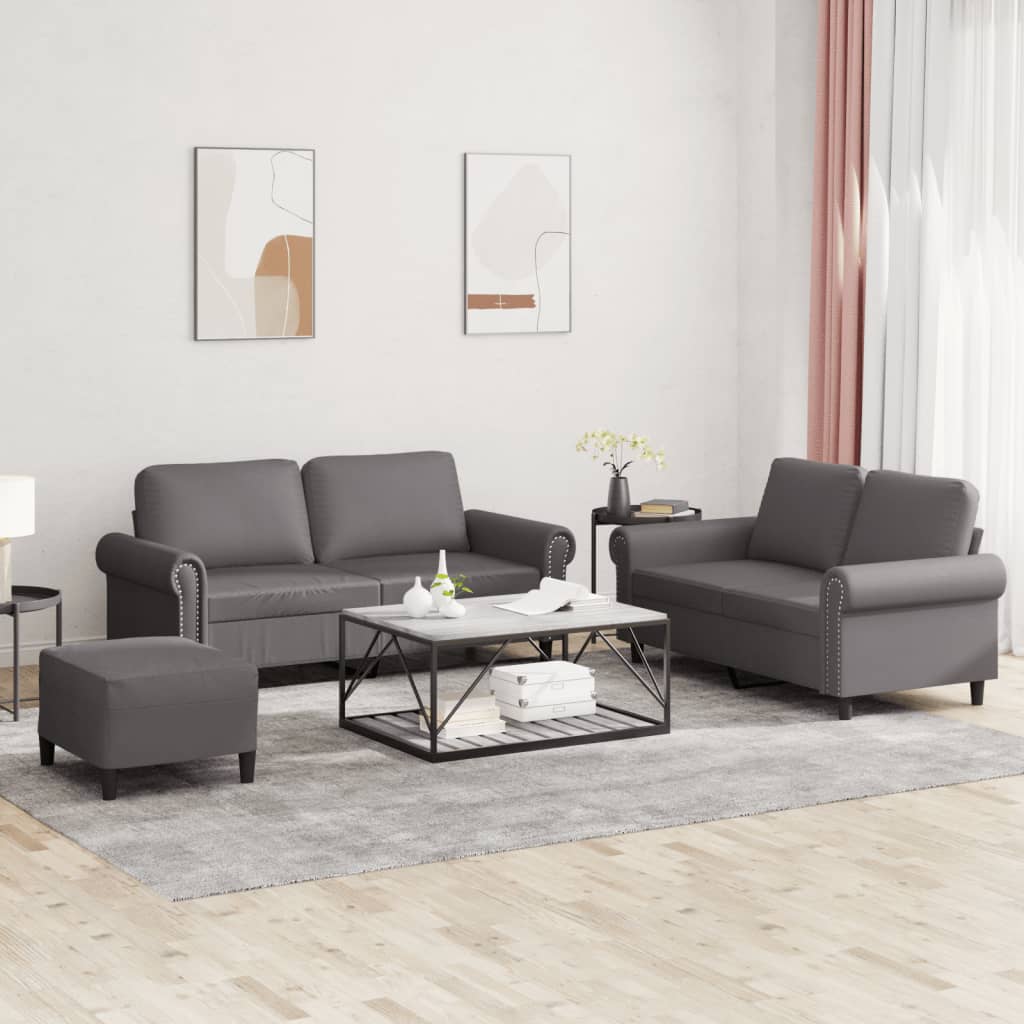 3-dijelni set sofa s jastucima sivi od umjetne kože Siva