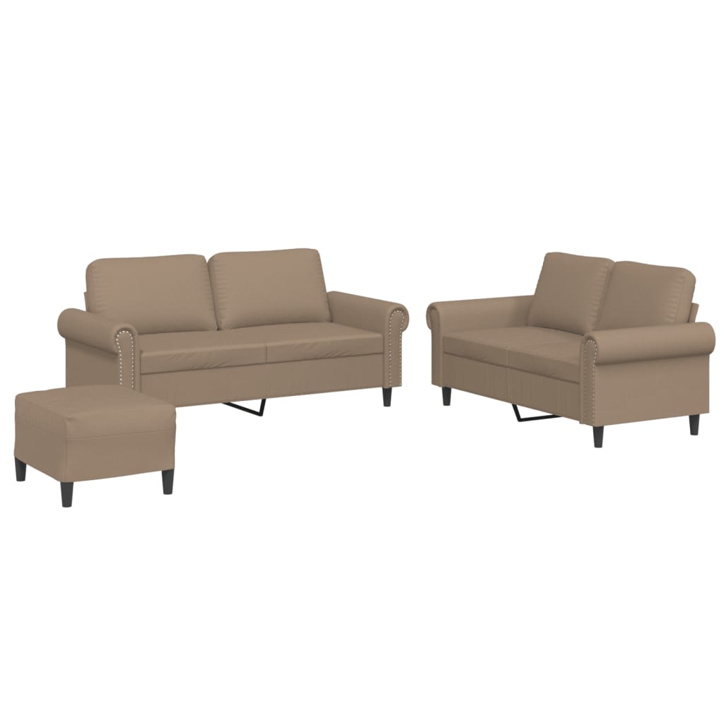 3-dijelni set sofa s jastucima boja cappuccina od umjetne kože