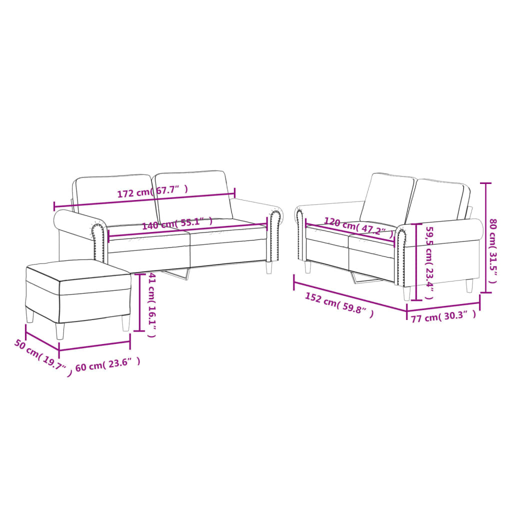 3-dijelni set sofa s jastucima boja cappuccina od umjetne kože