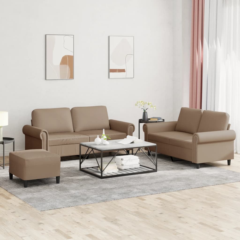 3-dijelni set sofa s jastucima boja cappuccina od umjetne kože