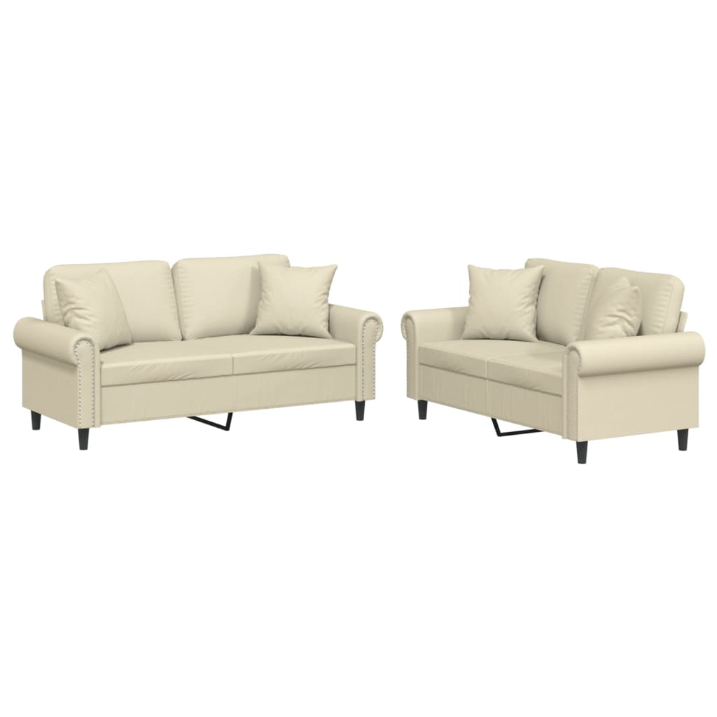 2-dijelni set sofa s jastucima krem od umjetne kože