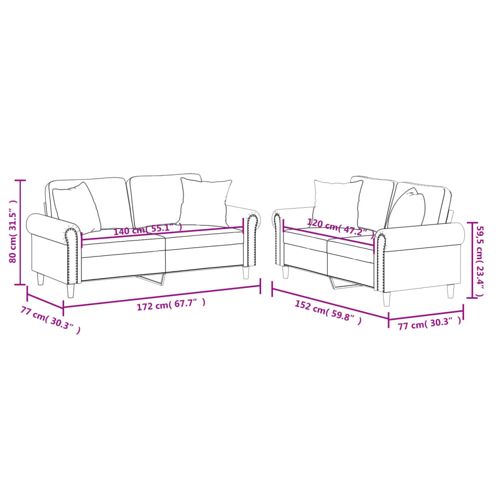 2-dijelni set sofa s jastucima sivi od umjetne kože
