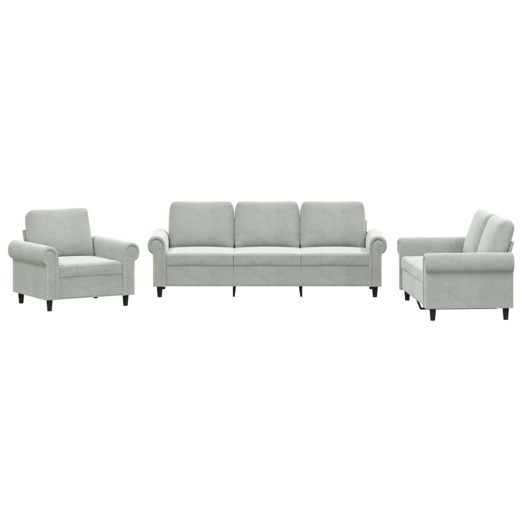 3-dijelni set sofa s jastucima svjetlosivi baršunasti