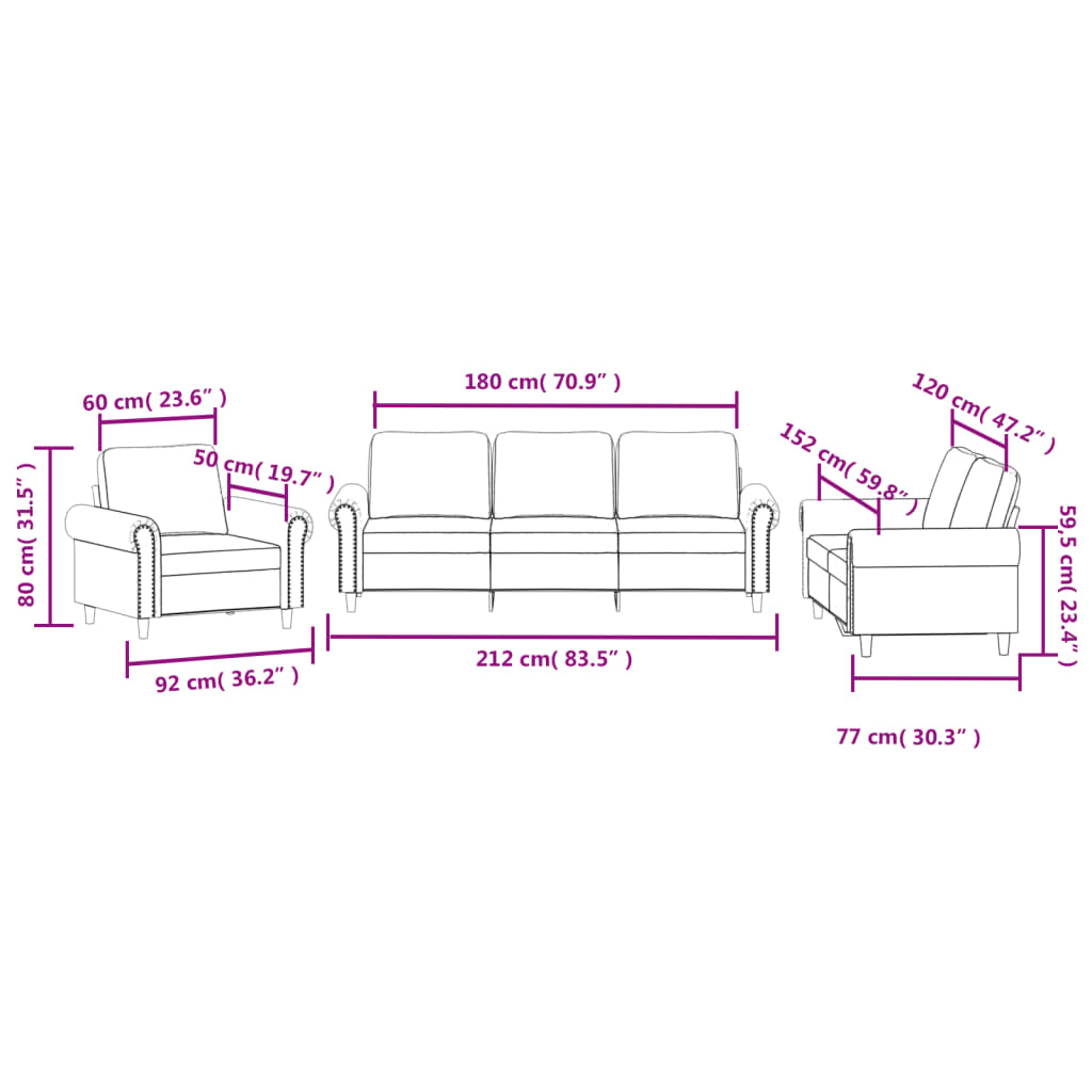 3-dijelni set sofa s jastucima svjetlosivi baršunasti