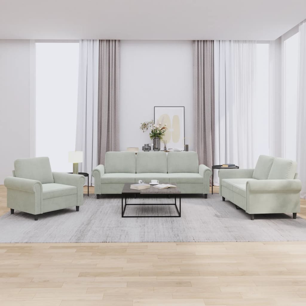 3-dijelni set sofa s jastucima svjetlosivi baršunasti