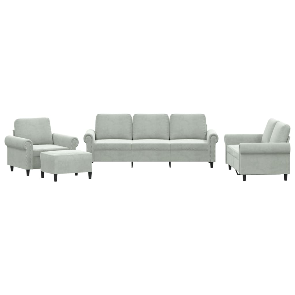 4-dijelni set sofa s jastucima svjetlosivi baršunasti