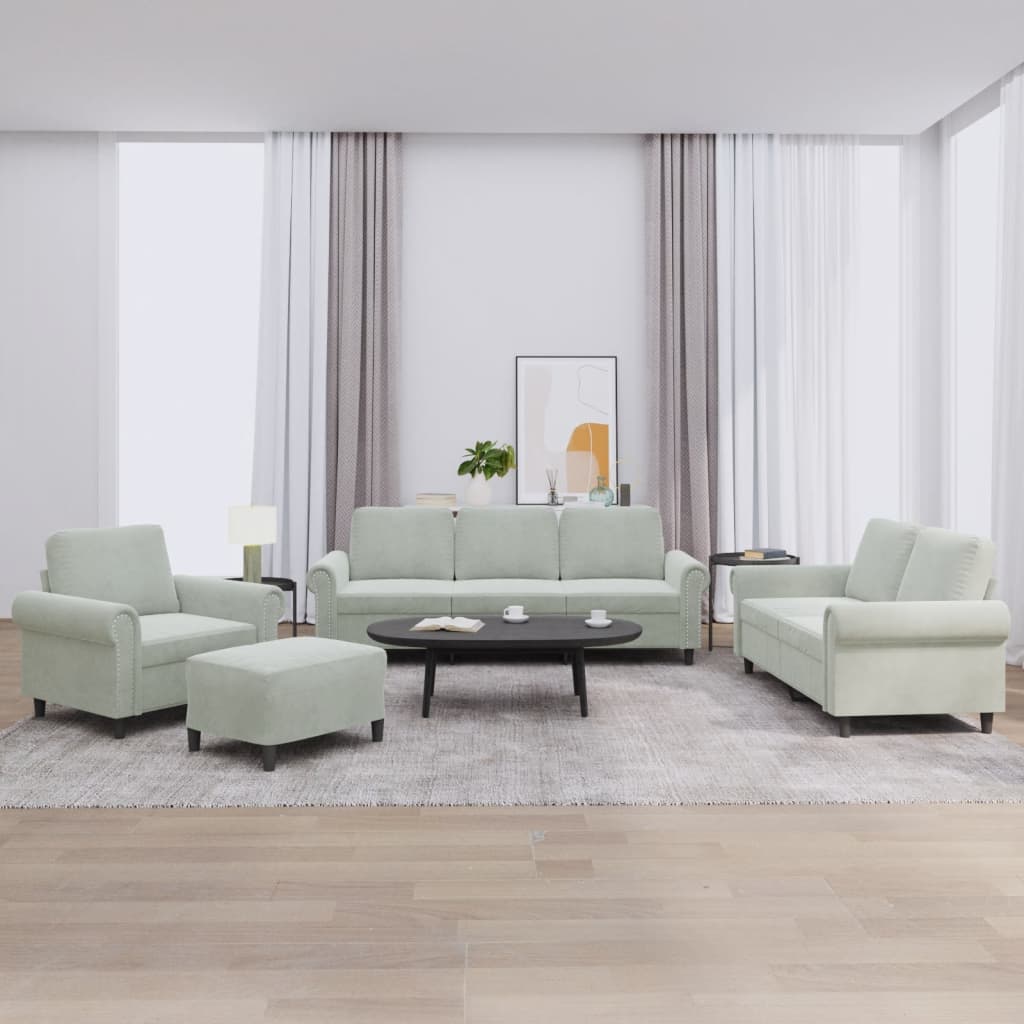 4-dijelni set sofa s jastucima svjetlosivi baršunasti