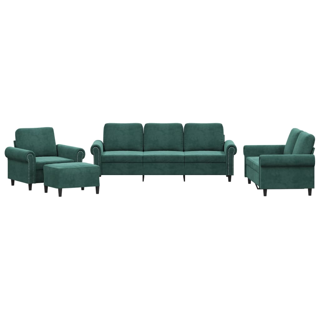 4-dijelni set sofa s jastucima tamnozeleni baršunasti