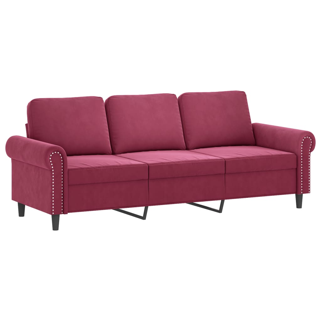4-dijelni set sofa s jastucima crvena boja vina baršunasti