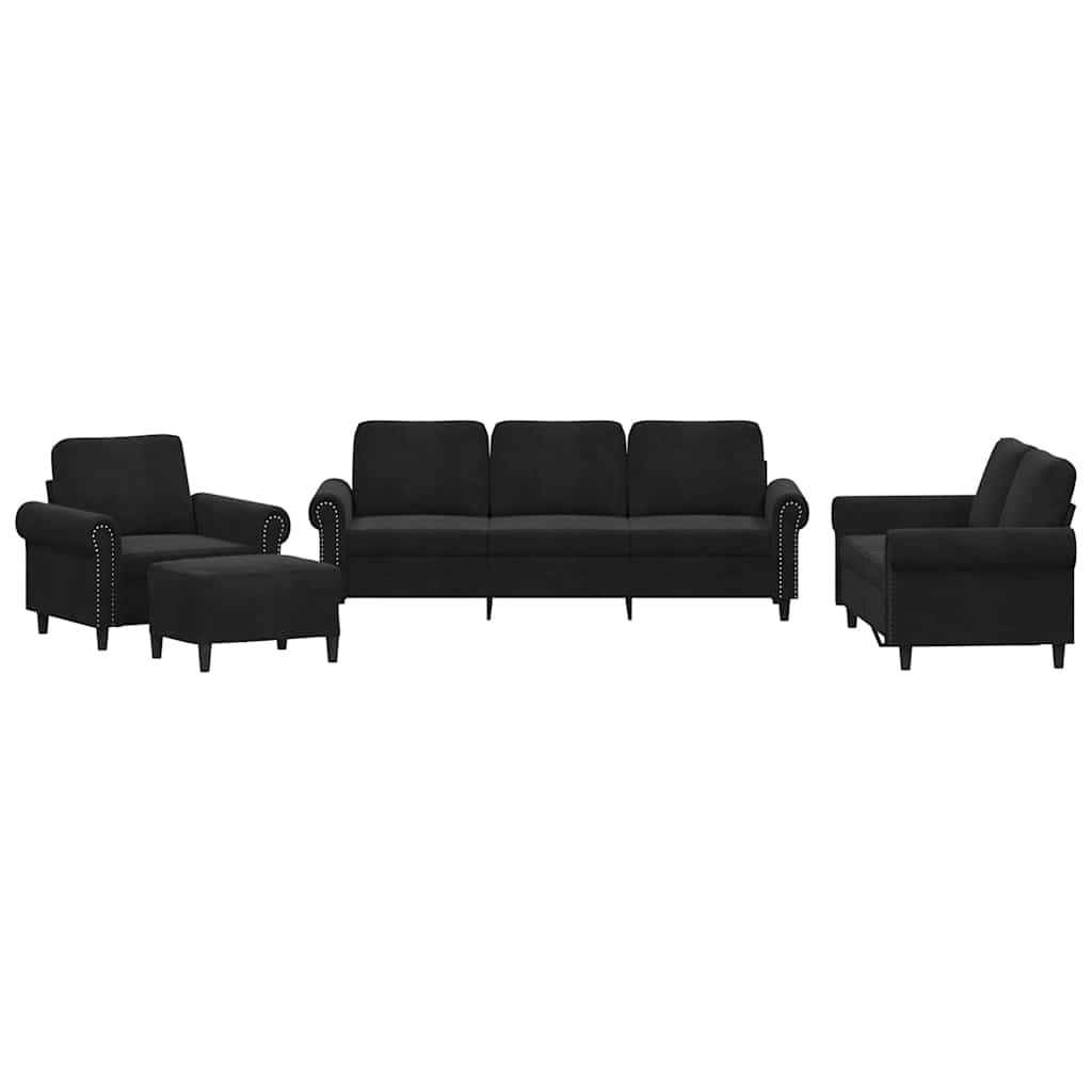 4-dijelni set sofa s jastucima crni baršunasti