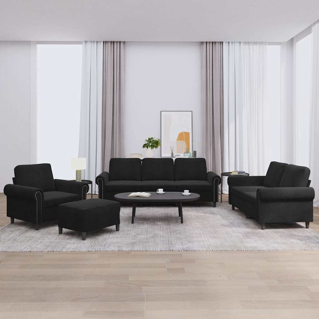 4-dijelni set sofa s jastucima crni baršunasti