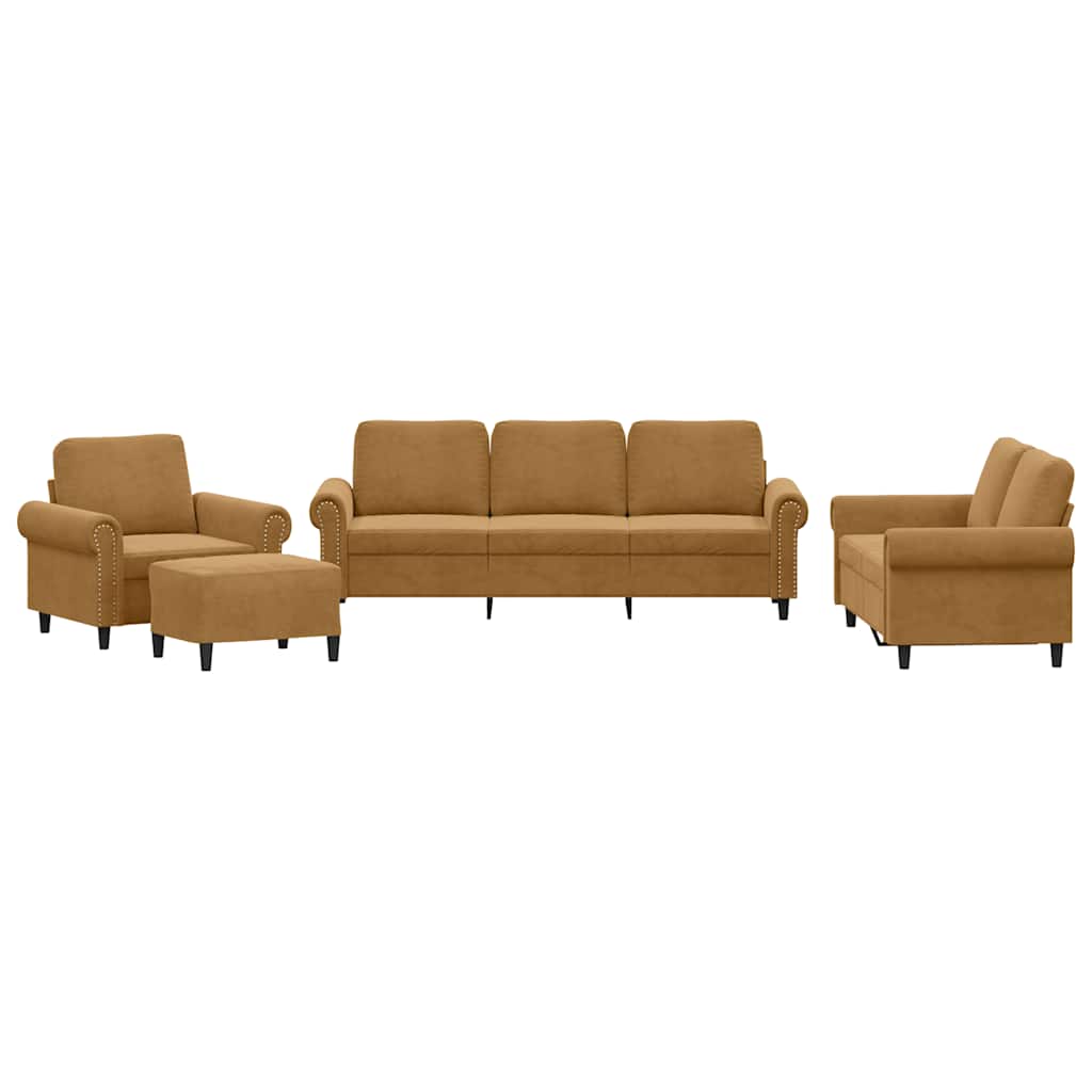 4-dijelni set sofa s jastucima smeđi baršunasti