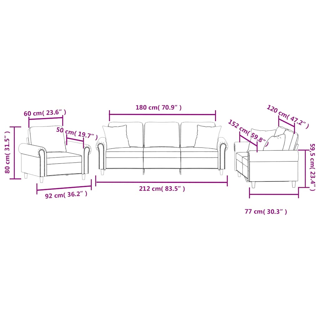 3-dijelni set sofa s jastucima tamnozeleni baršunasti