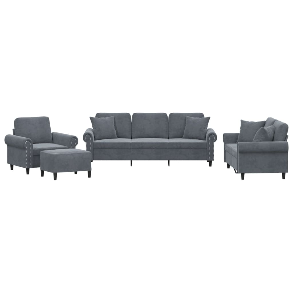 4-dijelni set sofa s jastucima tamnosivi baršunasti