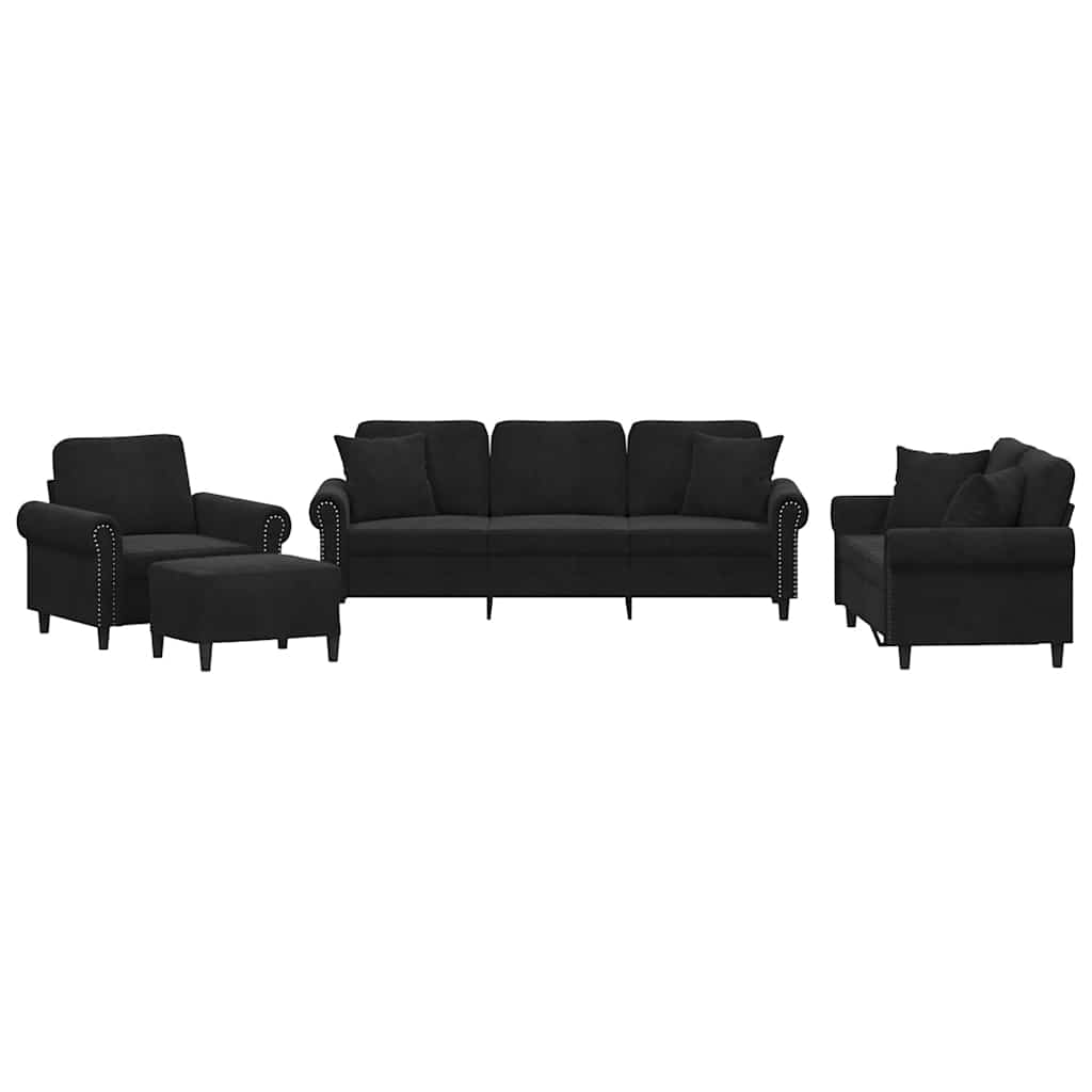 4-dijelni set sofa s jastucima crni baršunasti