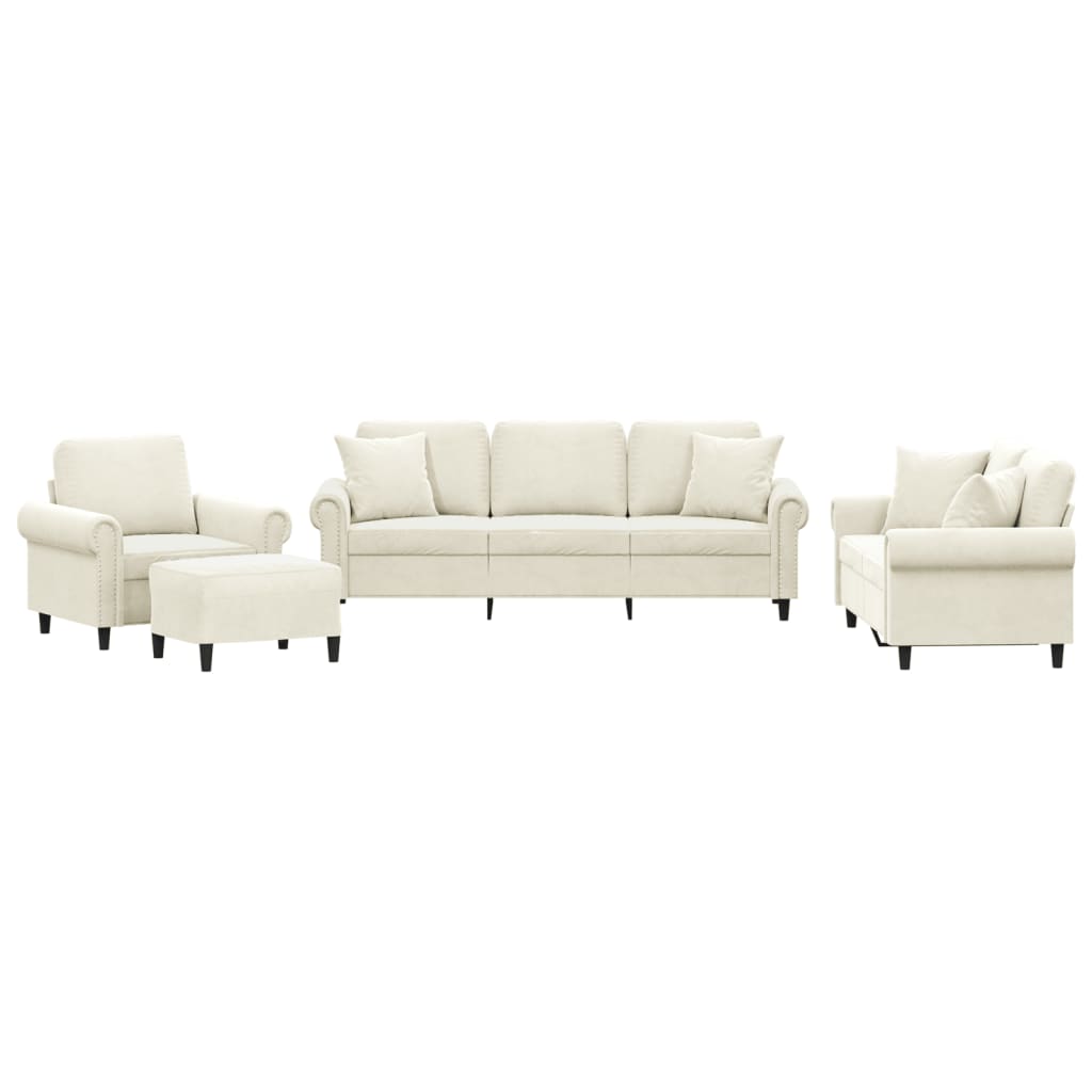 4-dijelni set sofa s jastucima, krem baršun