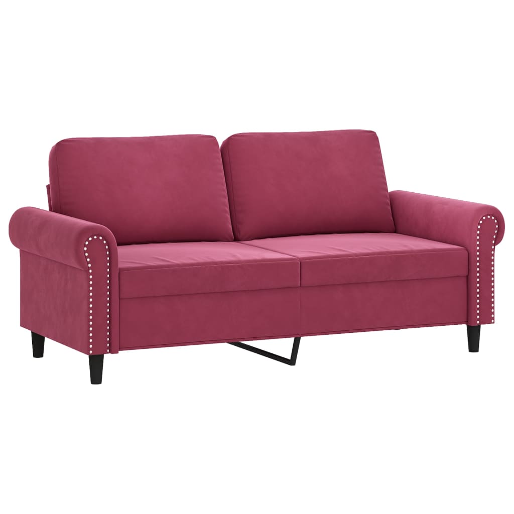 2-dijelni set sofa s jastucima crvena boja vina baršunasti