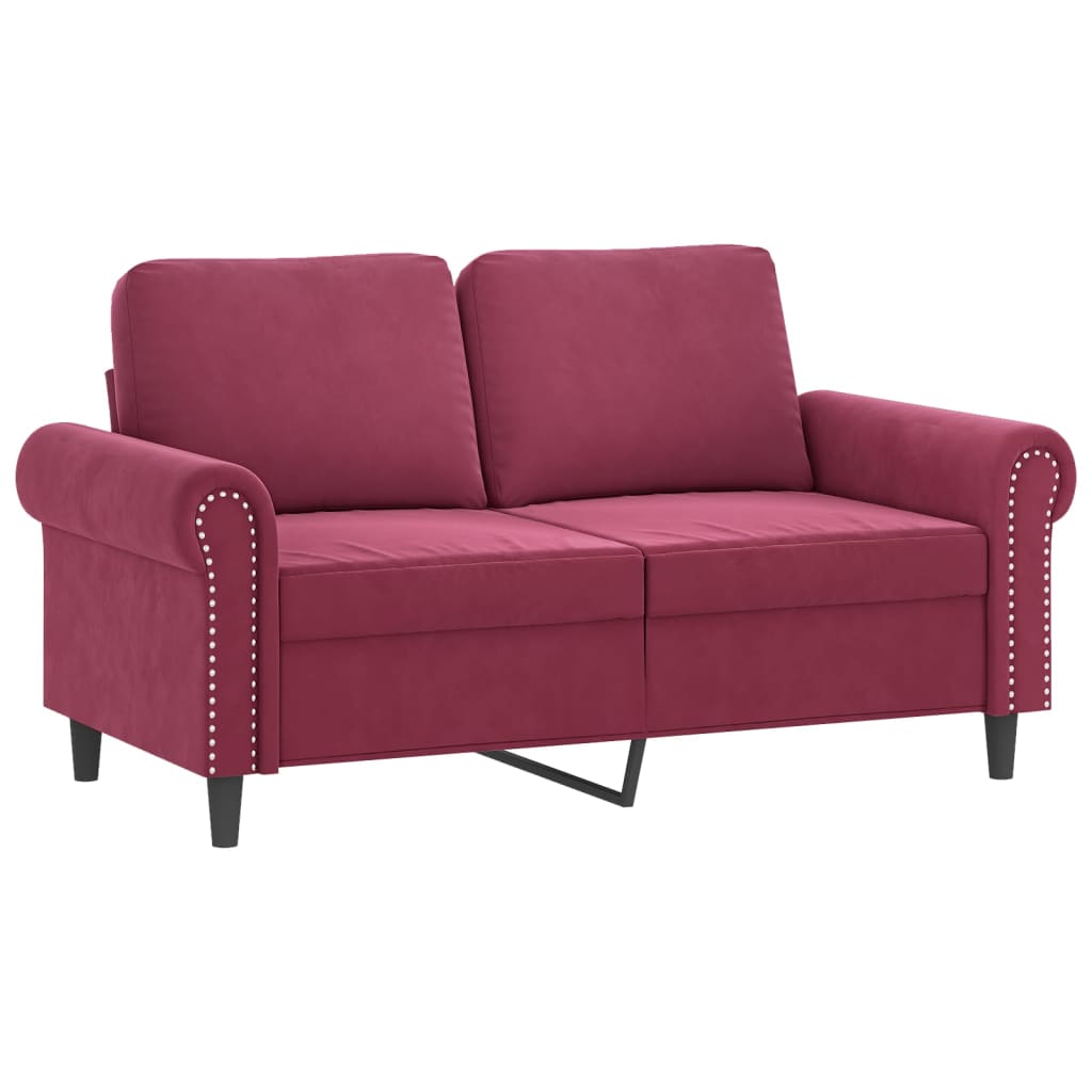 2-dijelni set sofa s jastucima crvena boja vina baršunasti