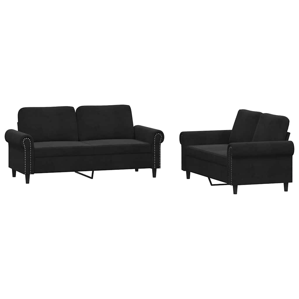 2-dijelni set sofa s jastucima crni baršunasti