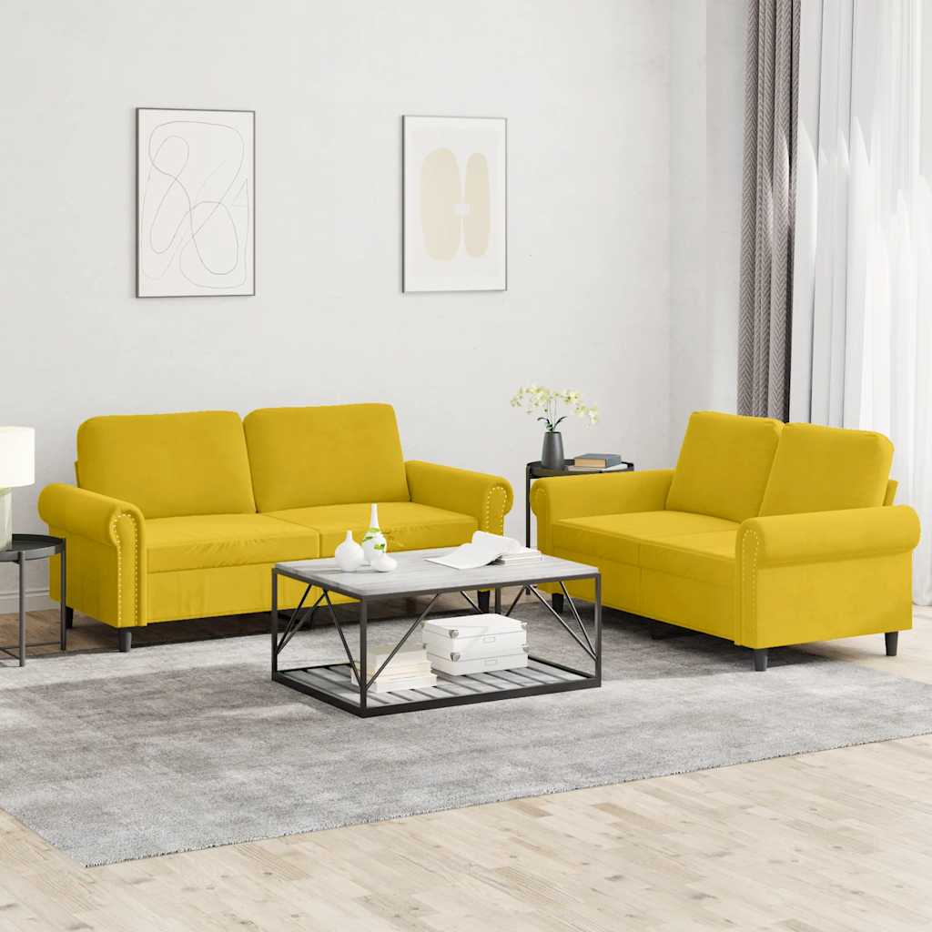 2-dijelni set sofa s jastucima žuti baršunasti