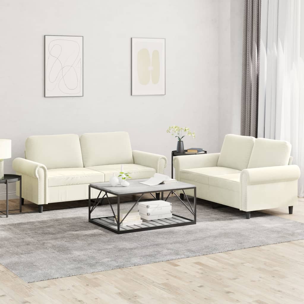 2-dijelni set sofa s jastucima krem baršunasti