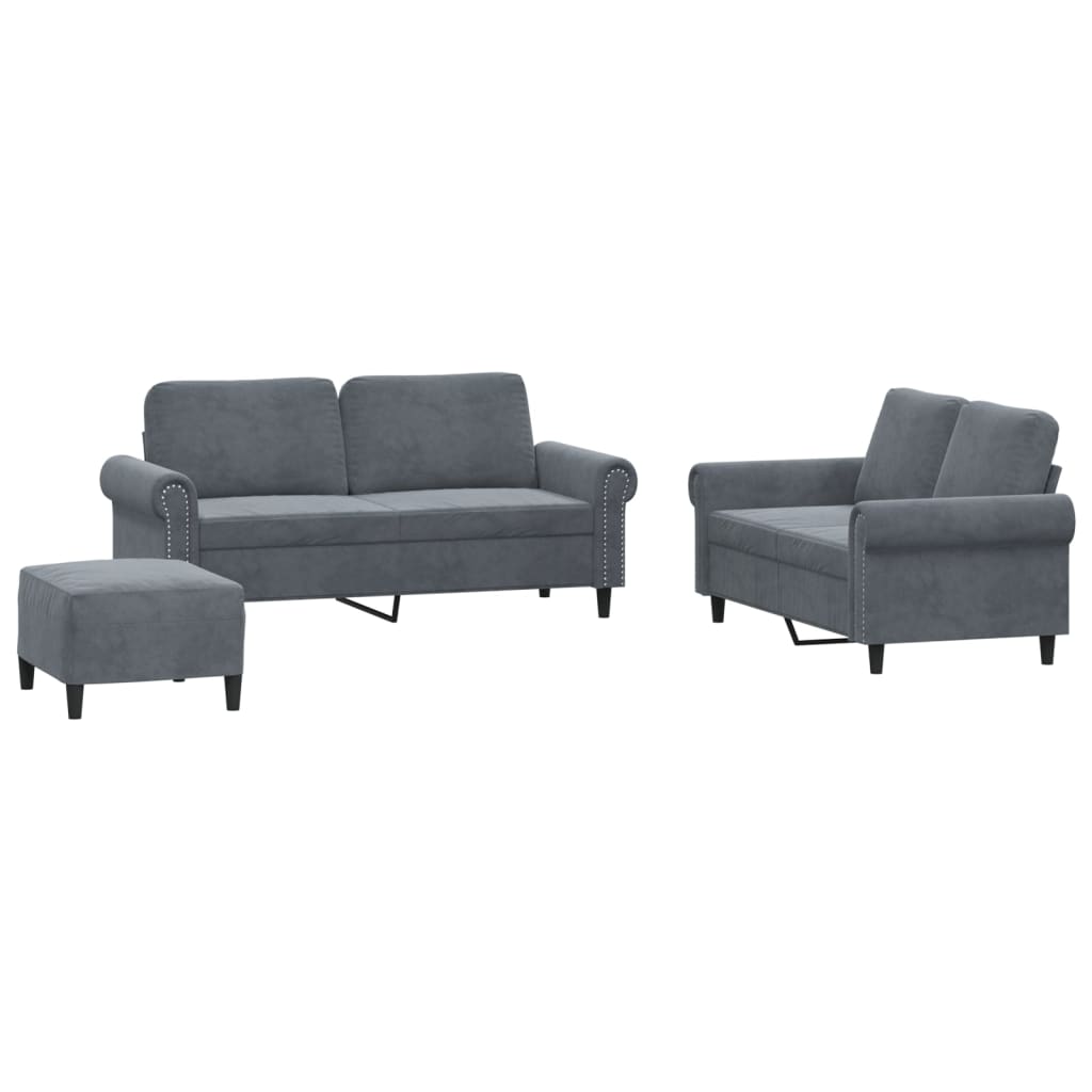 3-dijelni set sofa s jastucima tamnosivi baršunasti