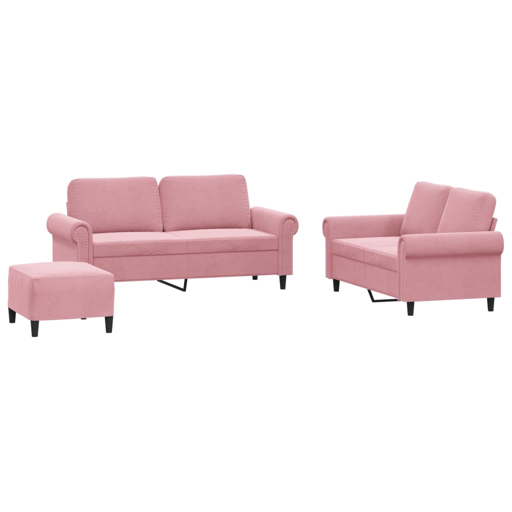 3-dijelni set sofa s jastucima ružičasti baršunasti