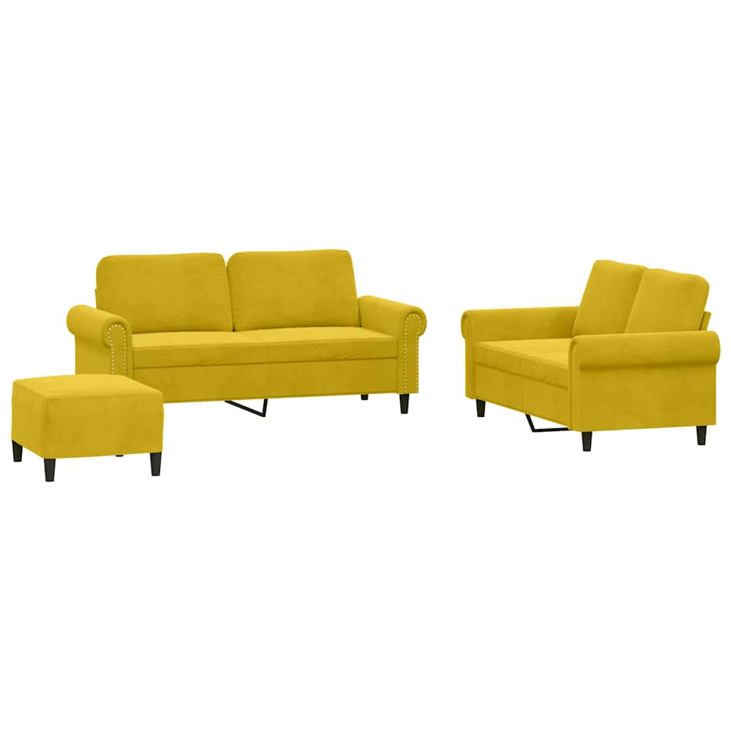 3-dijelni set sofa s jastucima žuti baršunasti