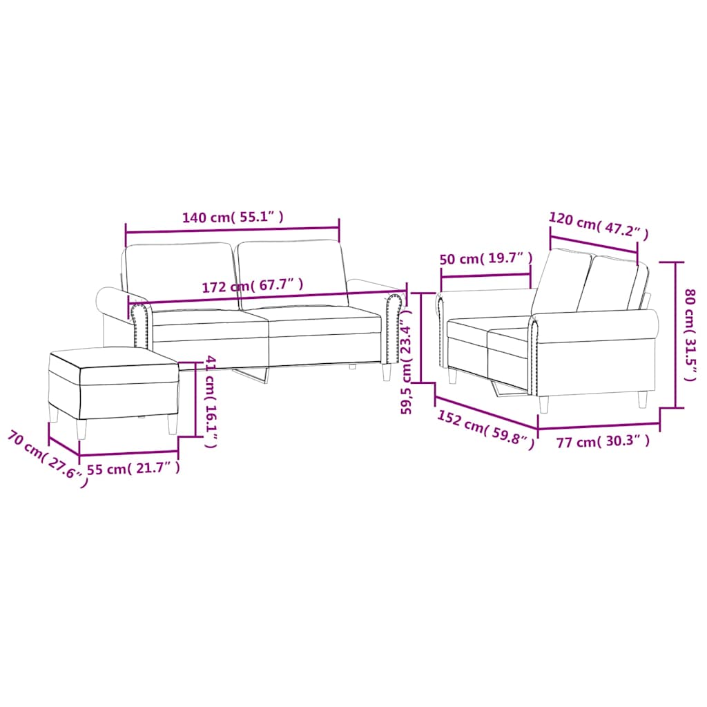 3-dijelni set sofa s jastucima smeđi baršunasti