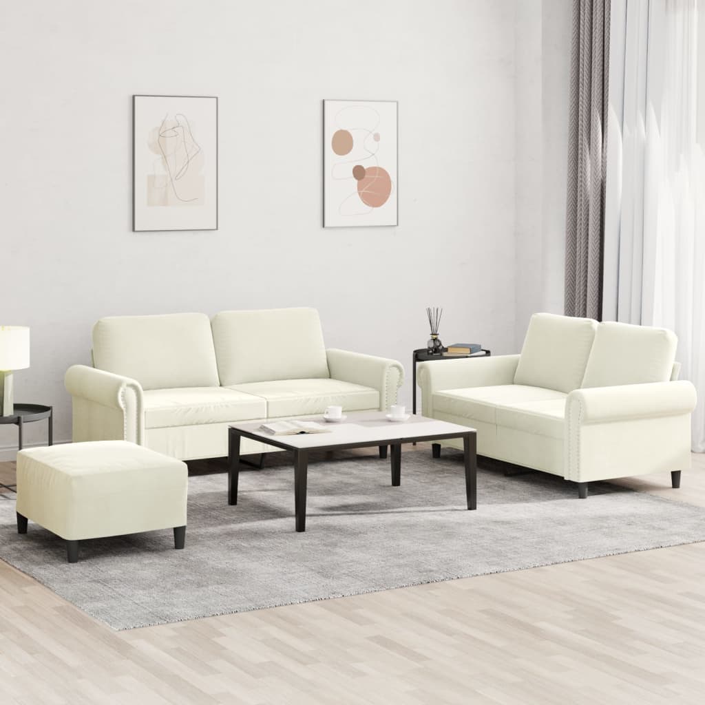 3-dijelni set sofa s jastucima krem baršunasti