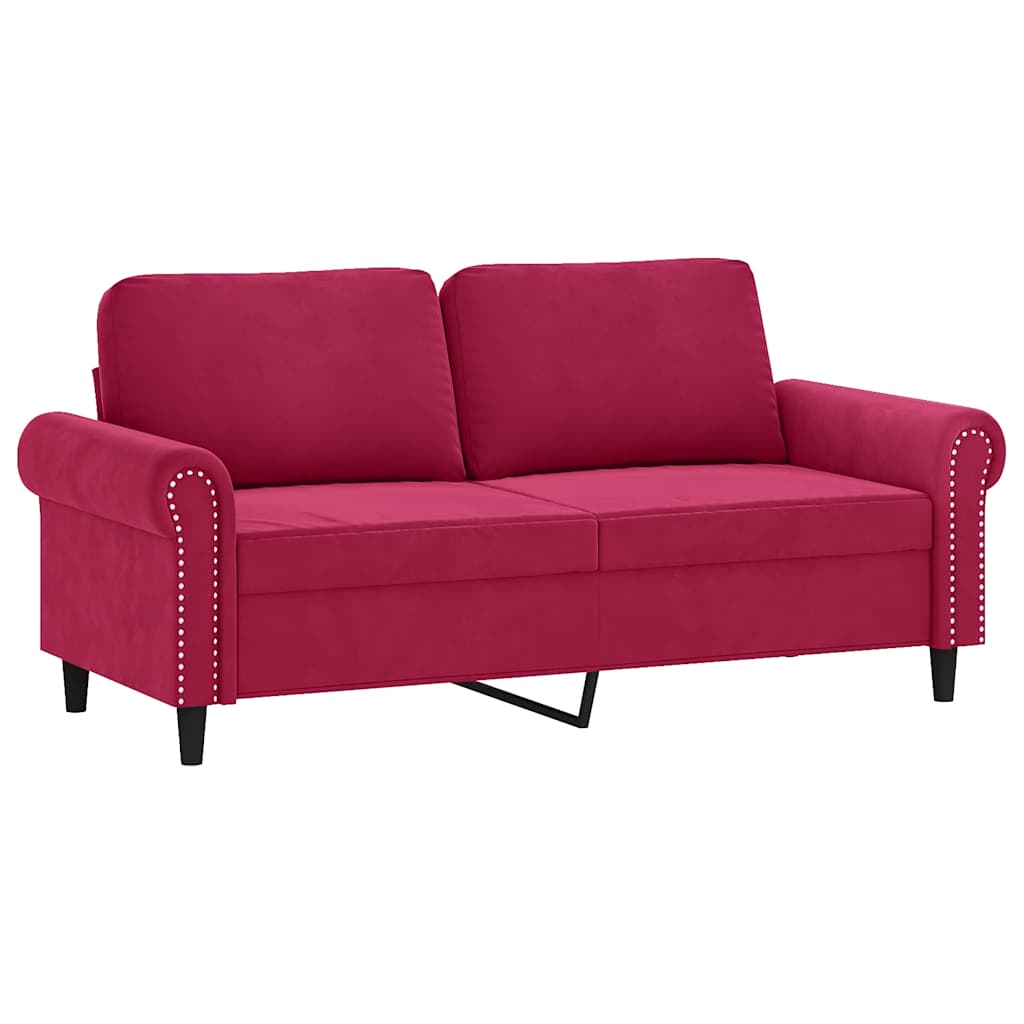 2-dijelni set sofa s jastucima crvena boja vina baršunasti