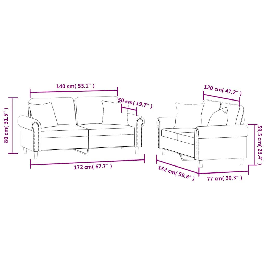2-dijelni set sofa s jastucima crvena boja vina baršunasti