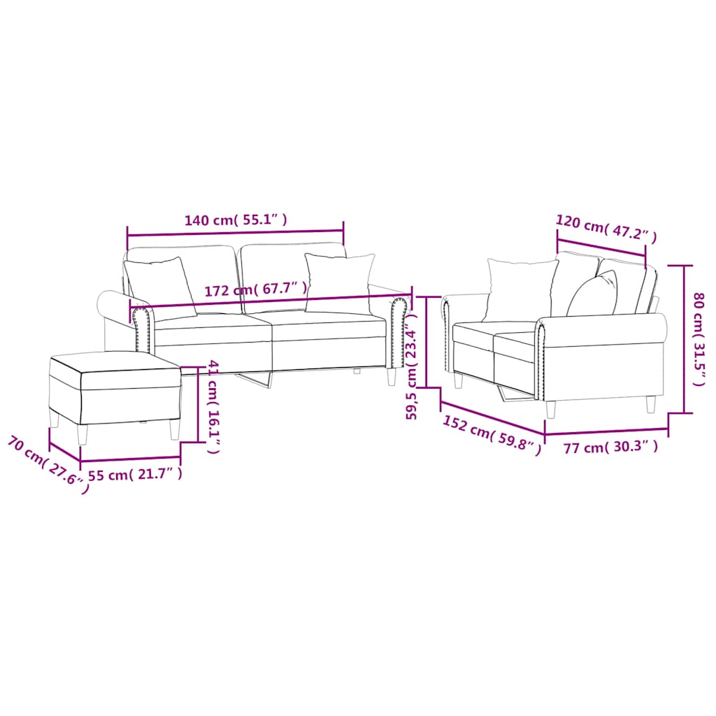 3-dijelni set sofa s jastucima crni baršunasti