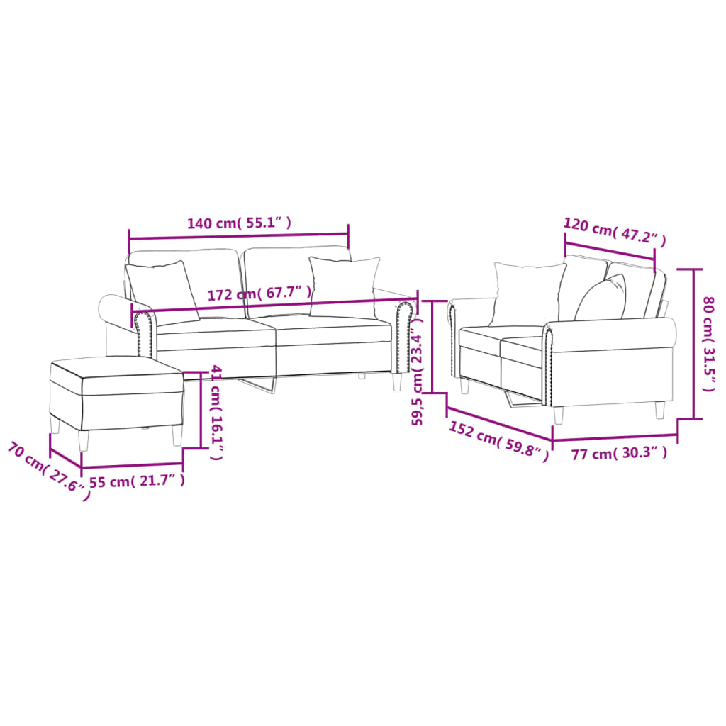 3-dijelni set sofa s jastucima plavi baršunasti