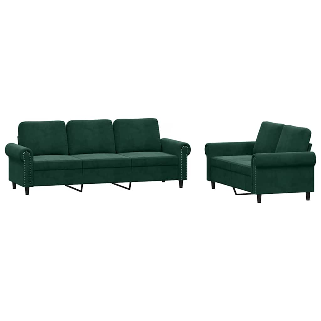 2-dijelni set sofa s jastucima tamnozeleni baršunasti