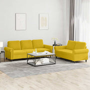 2-dijelni set sofa s jastucima žuti baršunasti