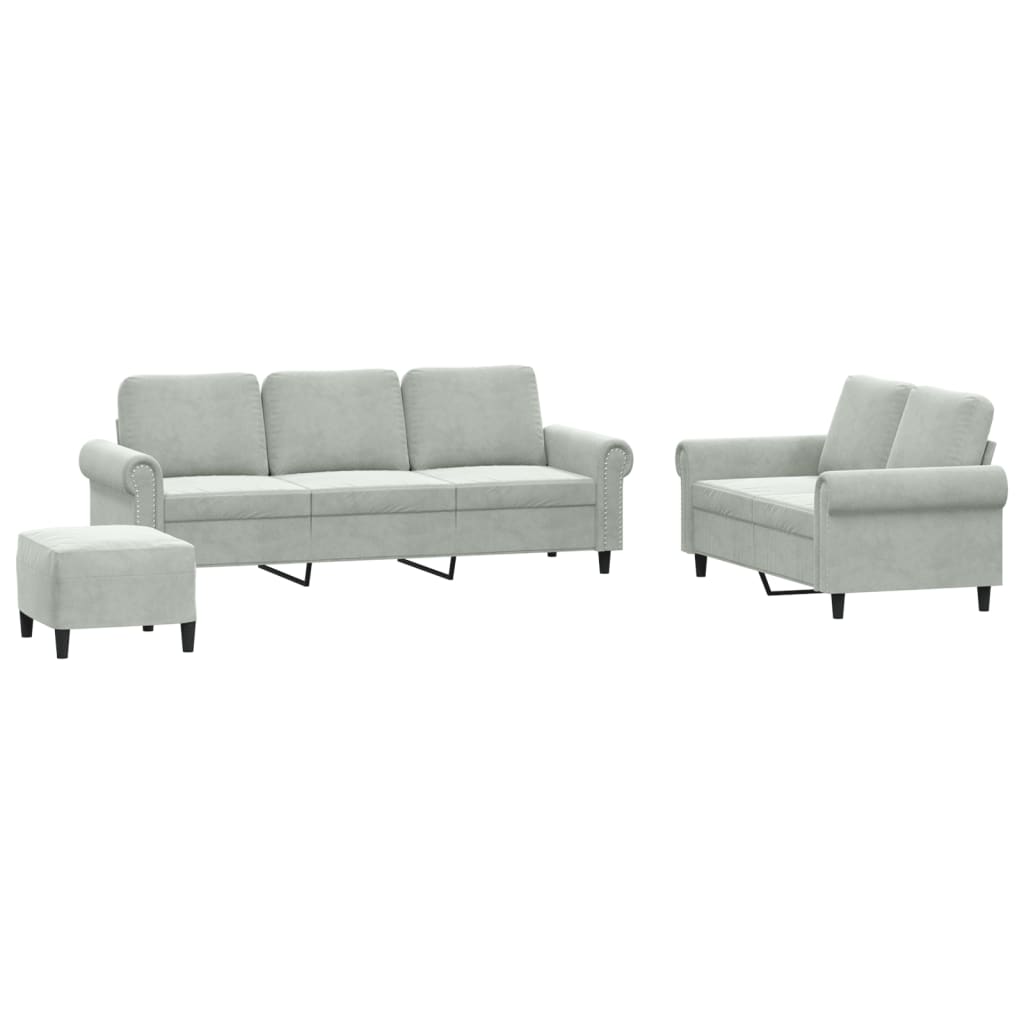 3-dijelni set sofa s jastucima svjetlosivi baršunasti