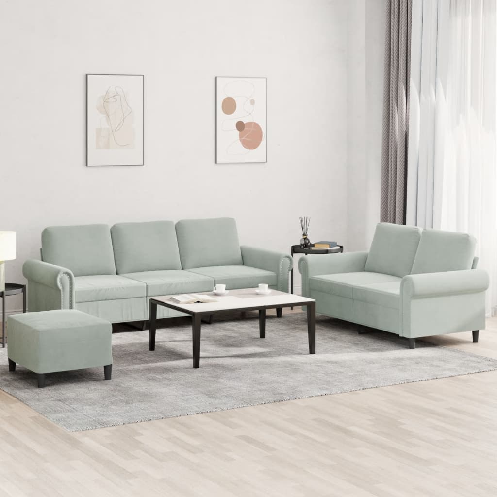3-dijelni set sofa s jastucima svjetlosivi baršunasti
