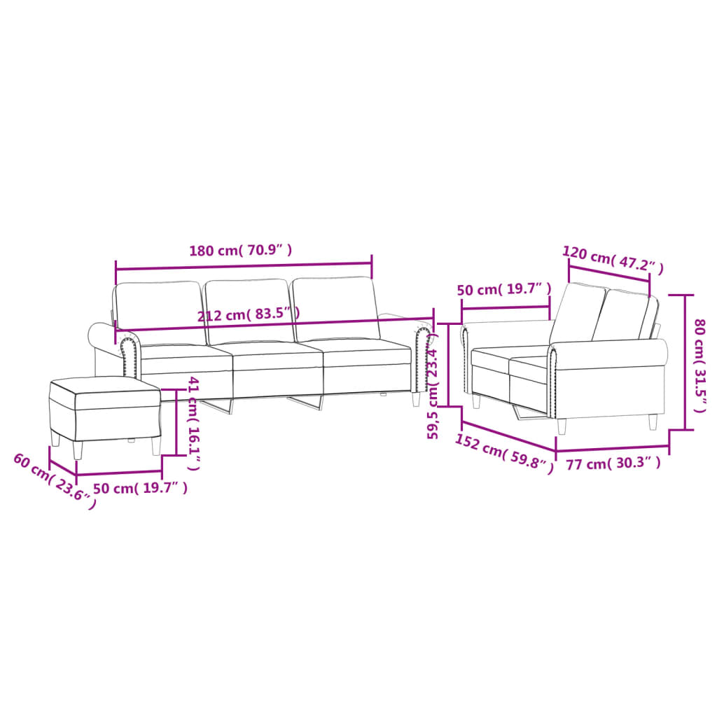 3-dijelni set sofa s jastucima crvena boja vina baršunasti