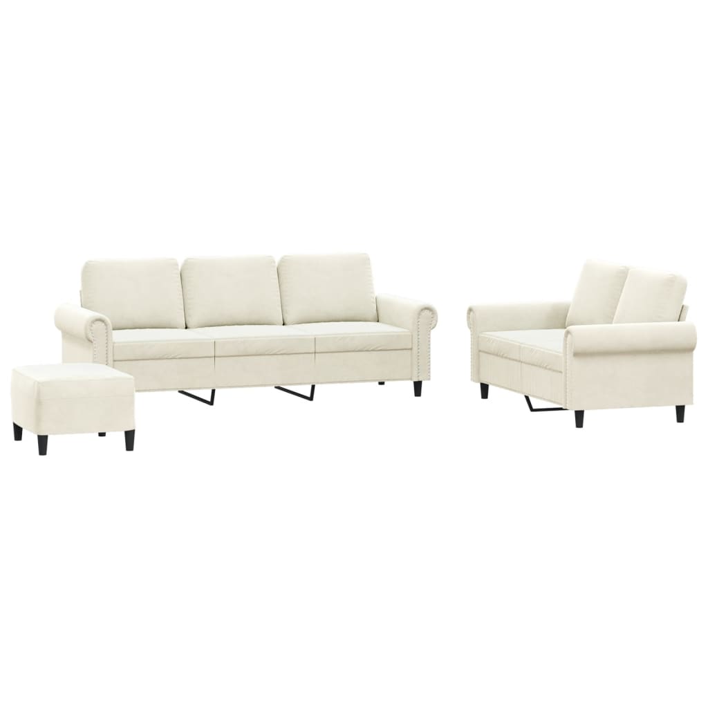 3-dijelni set sofa s jastucima krem baršunasti