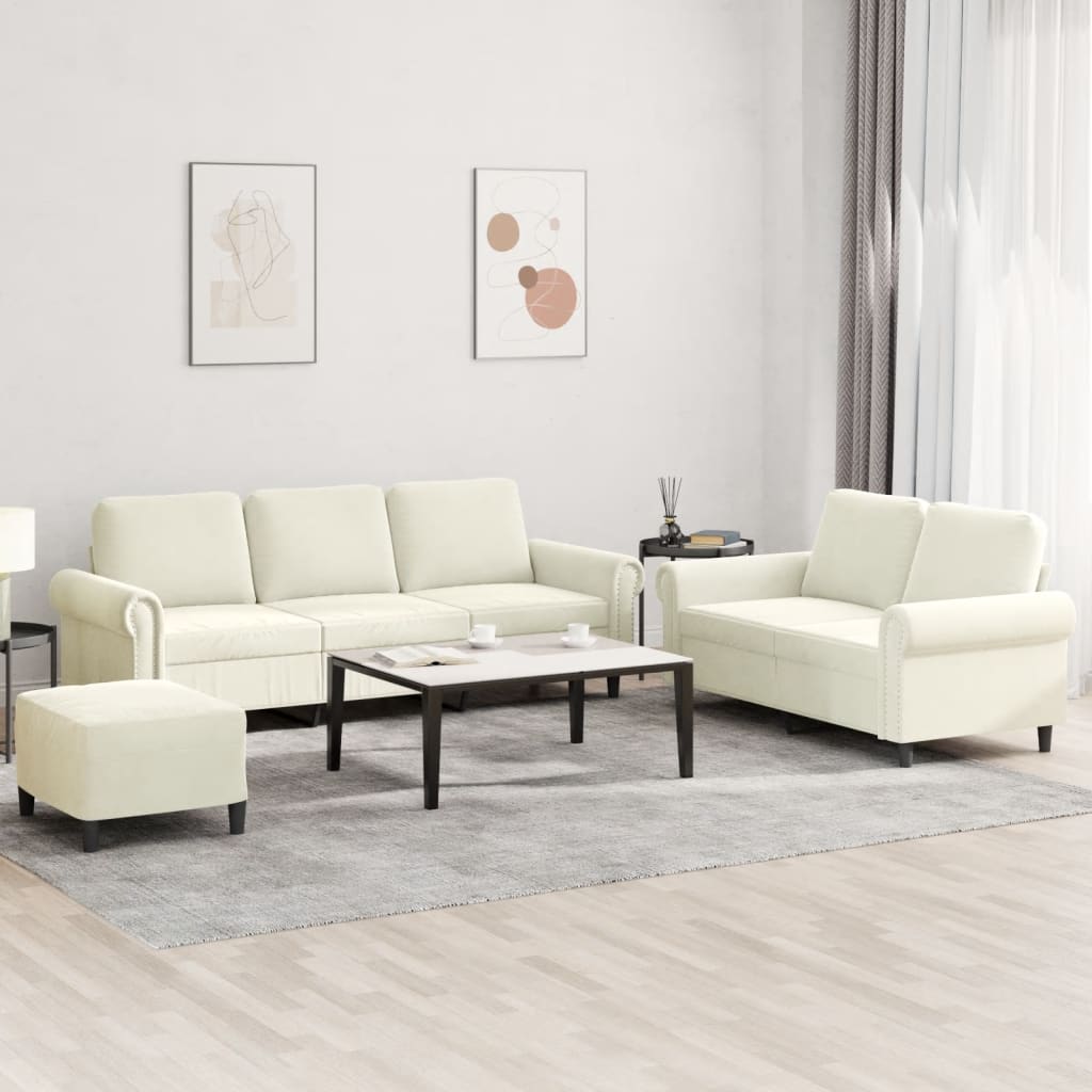 3-dijelni set sofa s jastucima krem baršunasti
