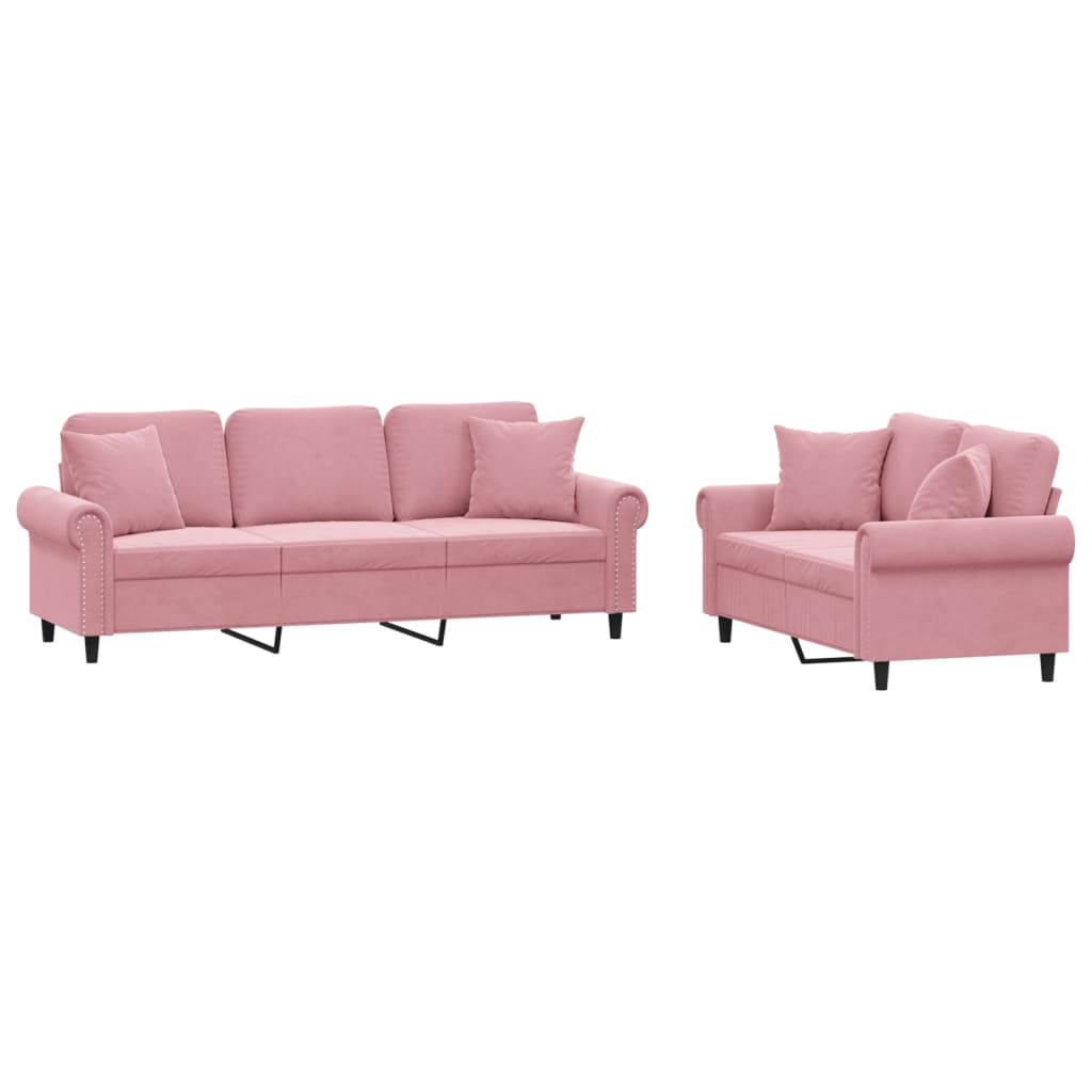 2-dijelni set sofa s jastucima ružičasti baršunasti