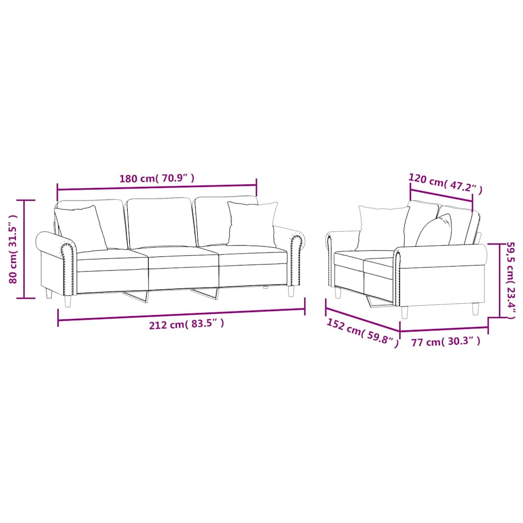 2-dijelni set sofa s jastucima crni baršunasti