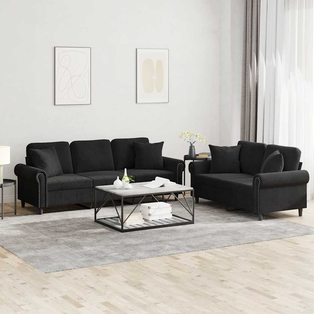 2-dijelni set sofa s jastucima crni baršunasti