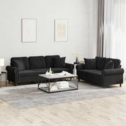 2-dijelni set sofa s jastucima crni baršunasti