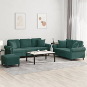 3-dijelni set sofa s jastucima tamnozeleni baršunasti