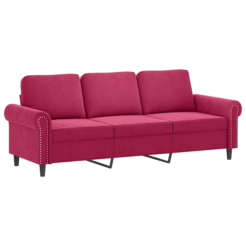3-dijelni set sofa s jastucima crvena boja vina baršunasti