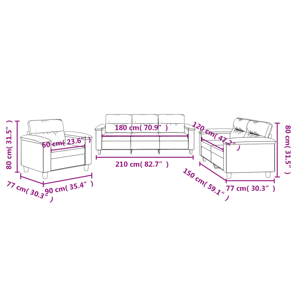 3-dijelni set sofa s jastucima smeđesivi od mikrovlakana